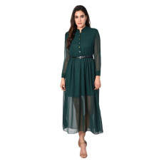 Women's BOTTLE GREEN Georgette Solid Maxi Dress